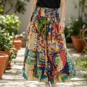 Boho Multicolor Patchwork Maxi Skirt Sz M NWT